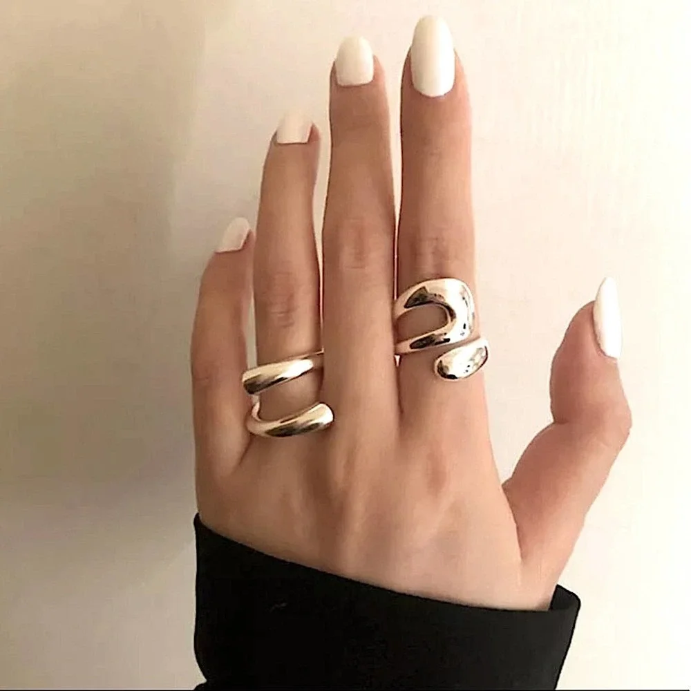 NEW STERLING SILVER ADJUSTABLE RESIZABLE MINIMALIST RING SET - Picture 6 of 10